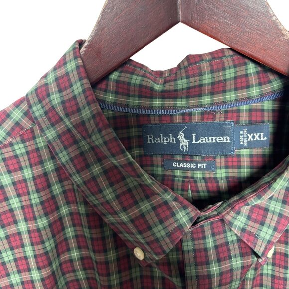 Ralph Lauren casual Mens Red & Green Plaid Button-Down Shirt Size XXL preppy - Picture 9 of 10